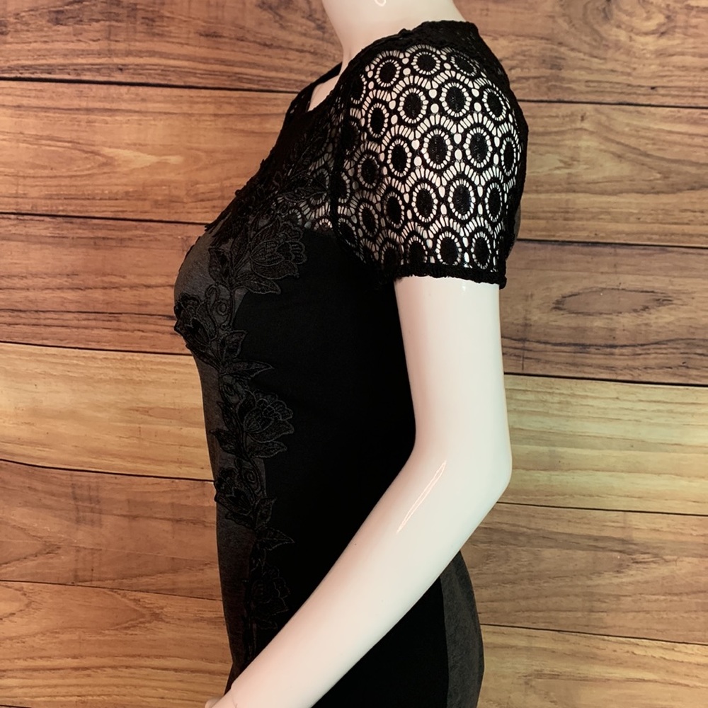 Truly Poppy black grey panel crochet lacey dress formal flower stitch fix M MD - Picture 9 of 17